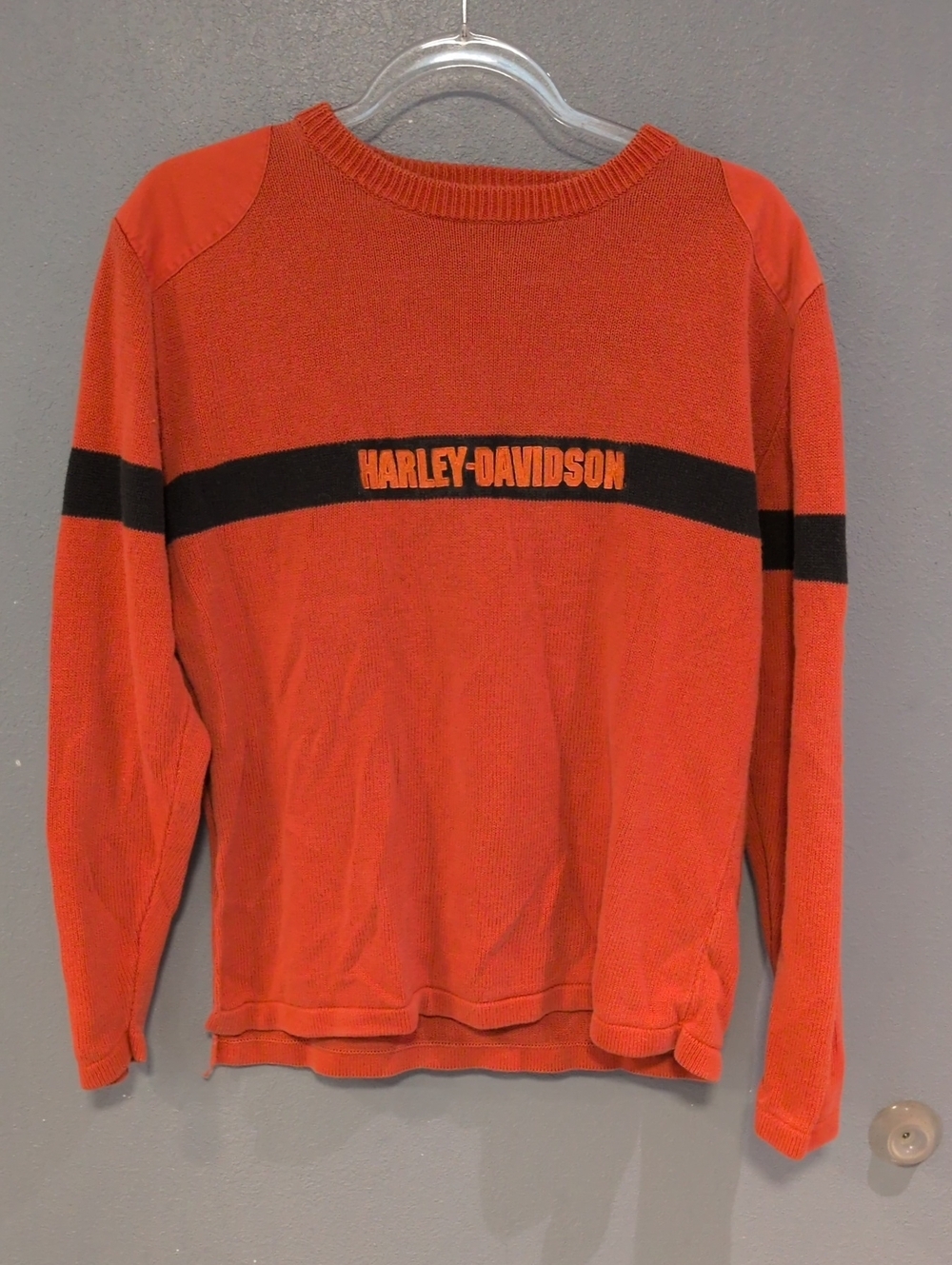 Harley Davidson 90's Cotton Blend Elbow Pads Retro Striped Embroidered Sweater